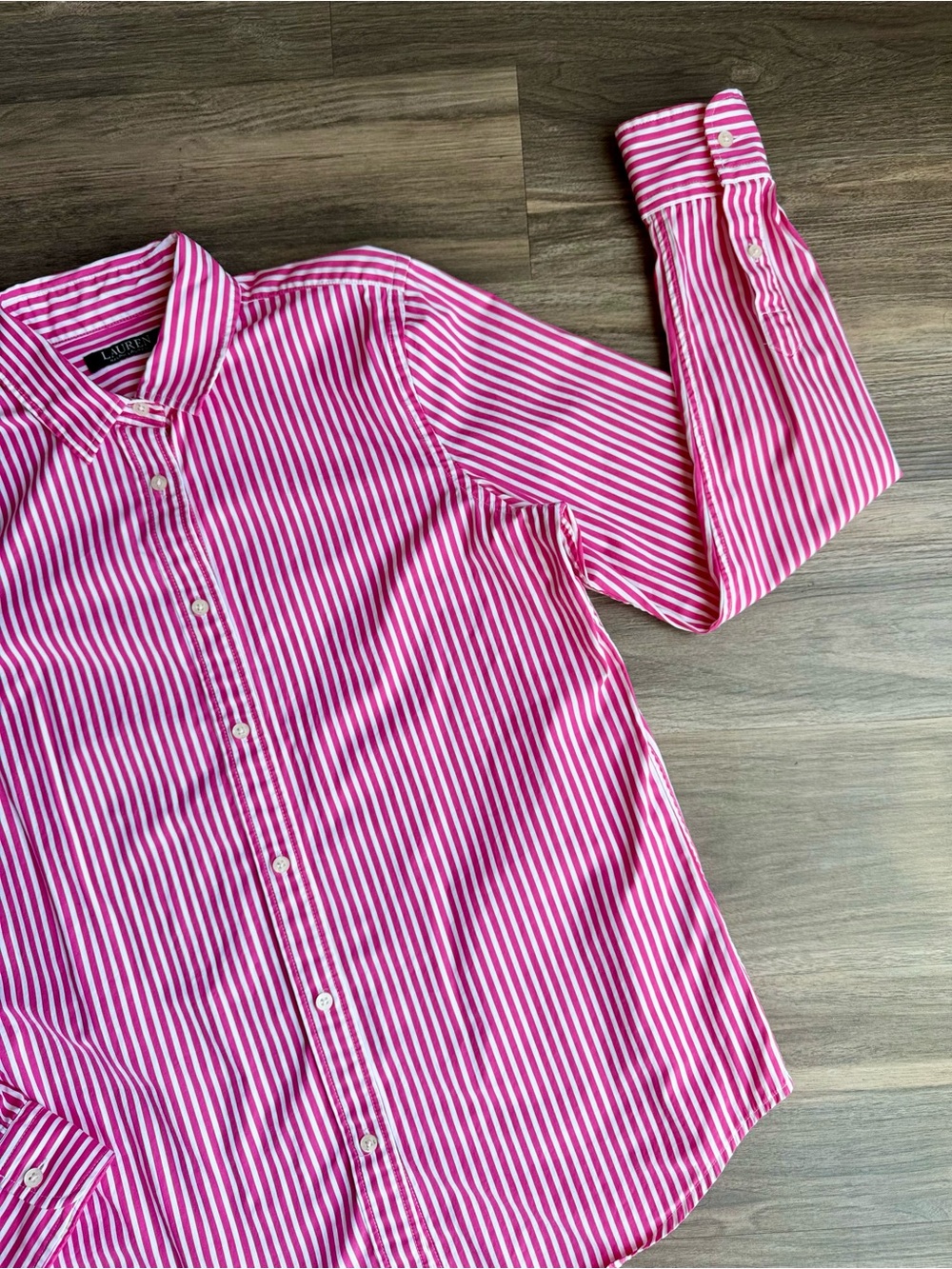 Preppy Lauren Ralph Lauren Pink Stripe Cotton LRL embroidery Button Down Shirt - Picture 8 of 13